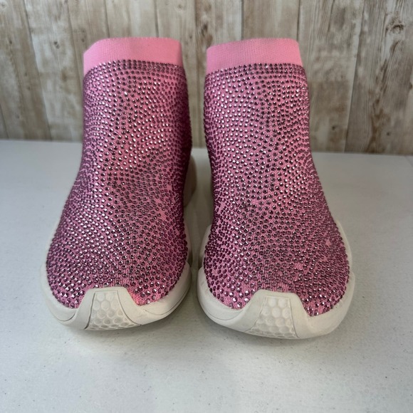 Soreal Shine Shoe Womens 7 Pink Glam Rhinestone Studded Slip‎ On Mid High Bootie - Picture 1 of 6